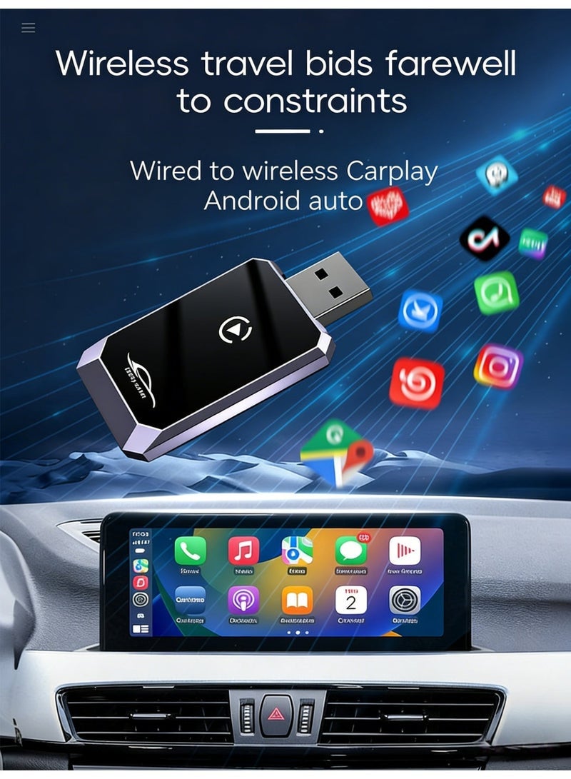 محول لاسلكي 2 في 1 لـ CarPlay و Android Auto، دونجل CarPlay سهل الاستخدام، يحول CarPlay السلكي إلى لاسلكي، متوافق مع USB-A و Type-C، بلوتوث وواي فاي سريع، تصميم صغير الحجم، ترقية عبر الإنترنت - Image 4