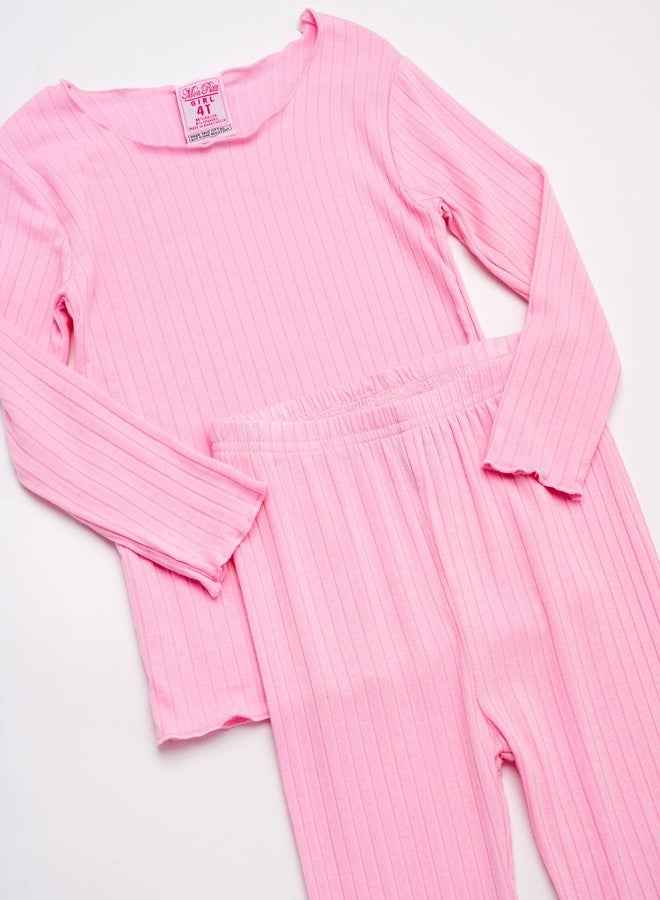 Mon Petit Baby Girls Pajama Set - 8 Piece Soft Rib Knit Toddler Girls Pajamas Sleep Shirt & Pants PJs Matching Set (12M-7), Size 18 Months, Light Pink/Grey/Ivory/Pink - Image 4