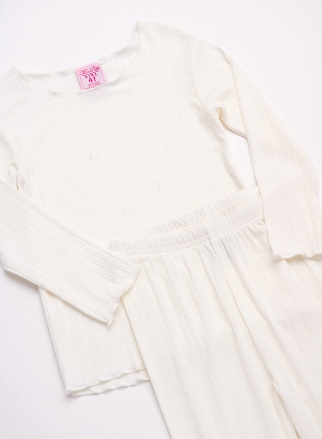 Mon Petit Baby Girls Pajama Set - 8 Piece Soft Rib Knit Toddler Girls Pajamas Sleep Shirt & Pants PJs Matching Set (12M-7), Size 18 Months, Light Pink/Grey/Ivory/Pink - Image 3