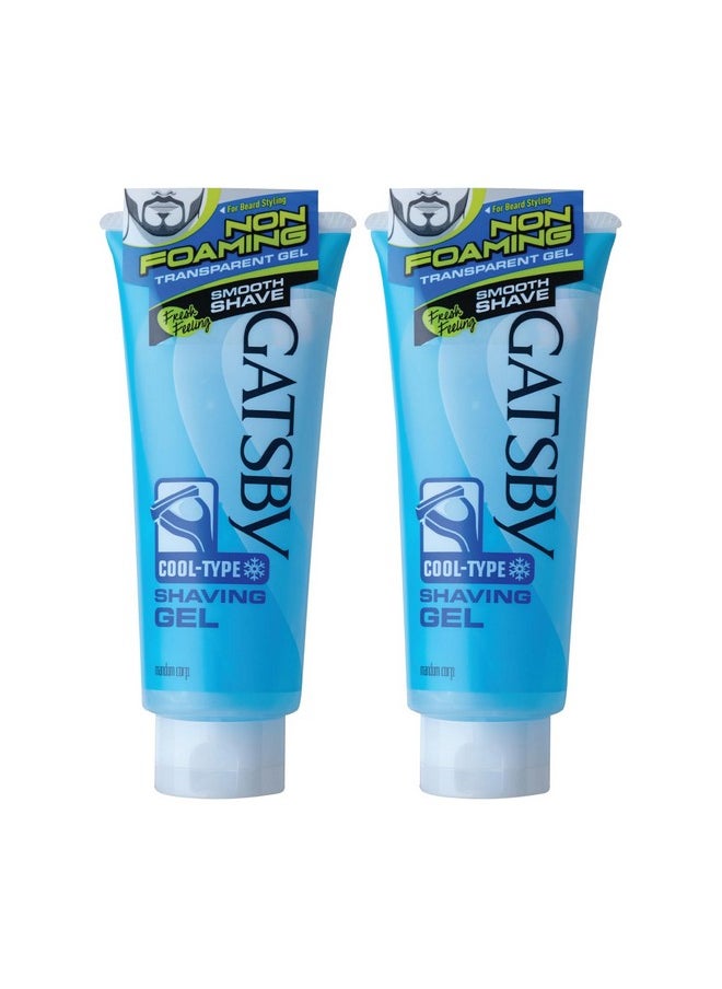 GATSBY Shaving Gel - Cool Type 205Gm Each | Pack Of 2 | Non Foaming & Transparent Type | For Trendy Beard Styling | Contains Moisturizer | Powered With Menthol For Fresh & Cooling Sensation  - Image 1