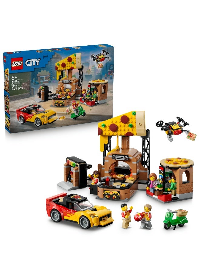 LEGO City Pizza Delivery Experience with Vehicles 60496 Building Toy Set (583 Pieces) - Image 1