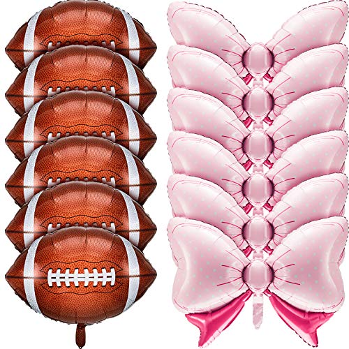 Sumind 12 Pcs Football Gender Reveal Decorations 31 Inch Pink Bow Balloons 26 Inch Football Foil Balloons Party Favors Supplies Accessories or Gender Reveal Party Baby Shower Birthday - Image 1