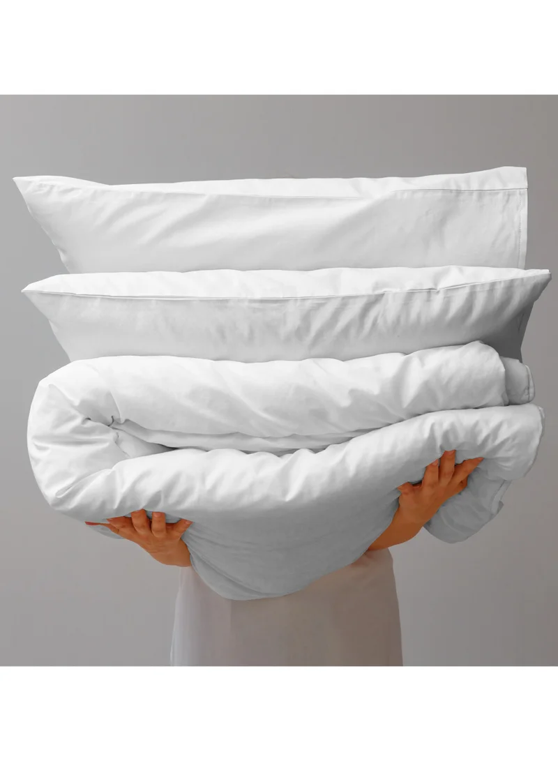 Color Sense Solid 1 Duvet Cover + 2 Pillow Cases Queen Cotton White 200x200cm