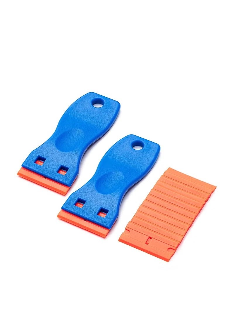2 Pcs Plastic Razor Blade Scraper and 12 Pcs Blades, Yakumuz Remove Label Decal Tool,Forwithout Scratches Plastic Razor Blade Scraper, Adhesive Remover for Kitchen Appliances,Stickers and Paints on Window - Image 1