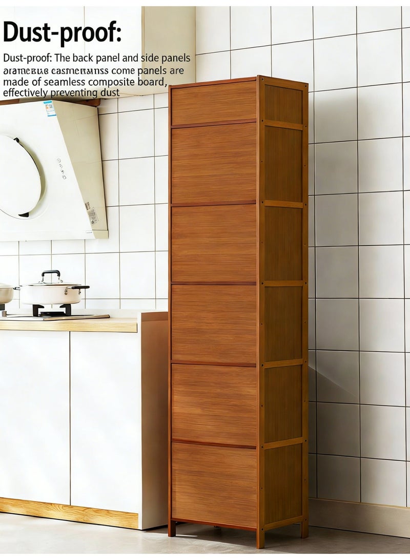 6 Tier Slim Bamboo Storage Cabinet With Clear Acrylic Dustproof Doors Freestanding Tall Kitchen Pantry Cupboard Multipurpose Space Saving Organizer Rack For Kitchen Living Room Home Bedroom Corner Use - Image 5