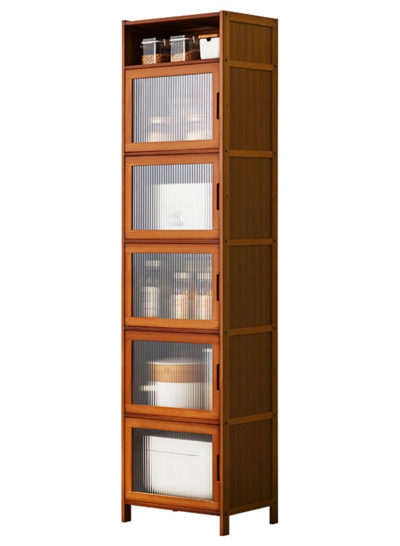 6 Tier Slim Bamboo Storage Cabinet With Clear Acrylic Dustproof Doors Freestanding Tall Kitchen Pantry Cupboard Multipurpose Space Saving Organizer Rack For Kitchen Living Room Home Bedroom Corner Use - Image 2