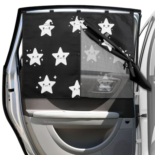 VVAYHUA Car Window Shades 2 Packs Magnetic Car Sun Shades for Baby 2 Layers for BlackoutSee Through Options Stars Pattern Side Window Curtain for Kids HeatUV Blocker - Image 1