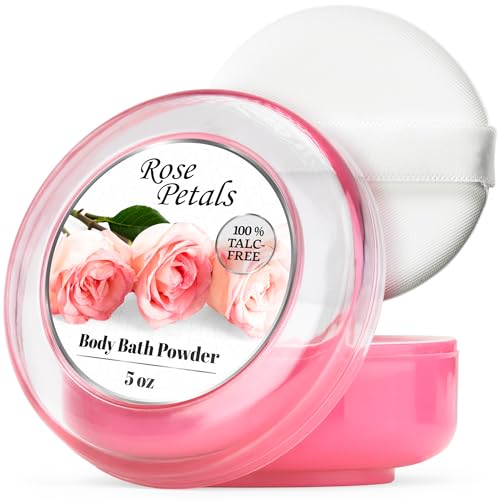 R-NEU Body Powder for Women with Powder Puff, 100% Talc-Free, Elegant Rose Petals Scented Dusting Powder, After Bath for Soft Skin, Extra Large, 1 Pack (5oz) - Image 1