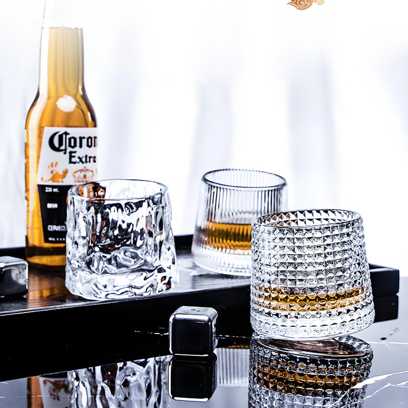 RareCi Crystal Whiskey Glasses 5 OZ Set of 3, Rotatable Old Fashioned Glasses, Tumbler Rocks Bar Glass for Drinking Bourbon, Scotch, Cocktails, Cognacï¼ˆSmall Sizeï¼‰ - Image 3