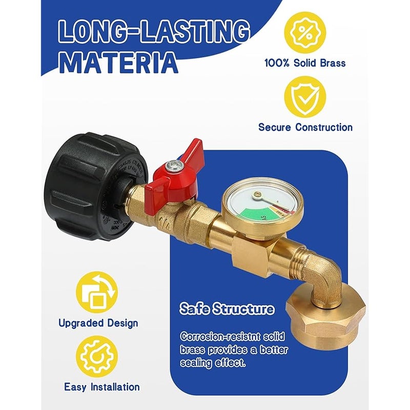 BEEDEFUL Upgraded Propane Refill Adapter with Valve and Gauge, for Filling 1lb Bottles from a 20lb Tank, Fits QCC1/Type1 Propane Tanks and 1lb Disposable Cylinders, Solid Brass, Includes 1x Sealing Tape - Image 5