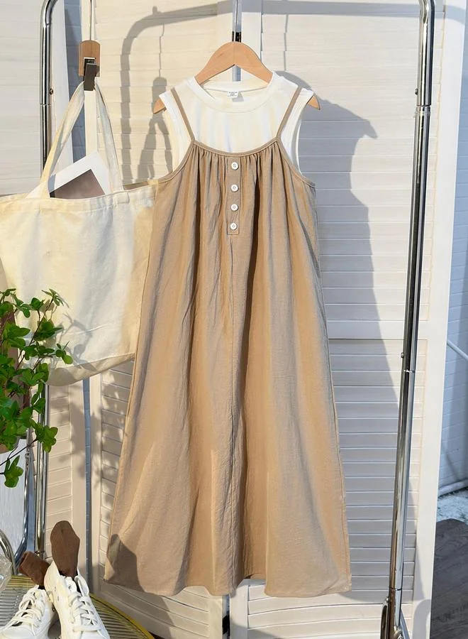 تايك تو فستان ميدي بحمالات وكسرات للأطفال