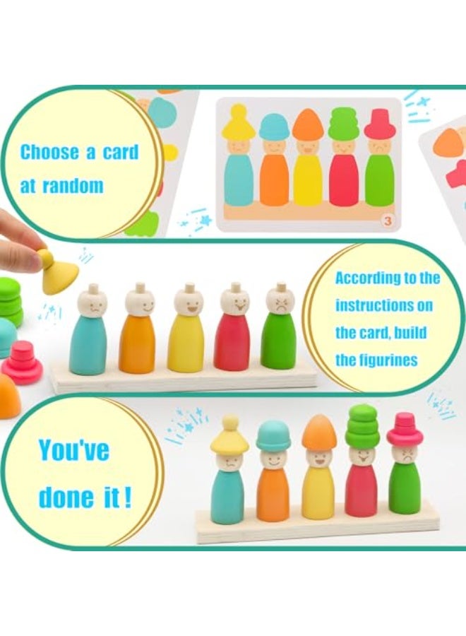 Montessori Wooden Stacking Toys for 3 4 5 6 Year Old Boys Girls, Colorful Puppet Hat Face Matching Game Preschool Educational Toys Gift for Toddler - Image 3