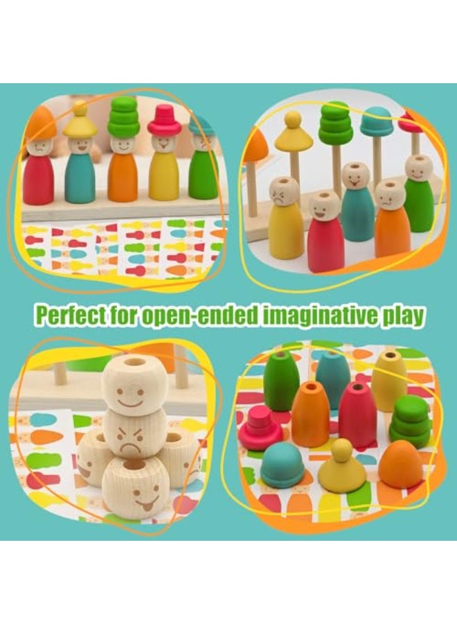 Montessori Wooden Stacking Toys for 3 4 5 6 Year Old Boys Girls, Colorful Puppet Hat Face Matching Game Preschool Educational Toys Gift for Toddler - Image 2