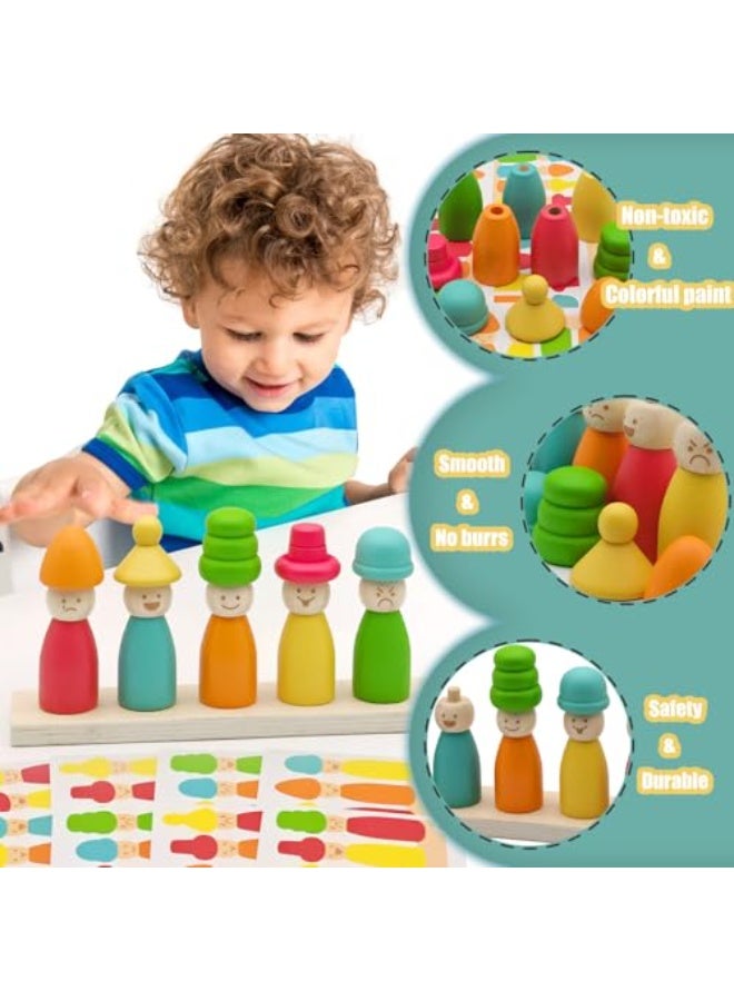 Montessori Wooden Stacking Toys for 3 4 5 6 Year Old Boys Girls, Colorful Puppet Hat Face Matching Game Preschool Educational Toys Gift for Toddler - Image 4