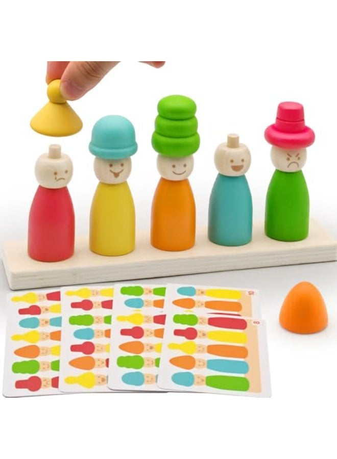 Montessori Wooden Stacking Toys for 3 4 5 6 Year Old Boys Girls, Colorful Puppet Hat Face Matching Game Preschool Educational Toys Gift for Toddler - Image 1