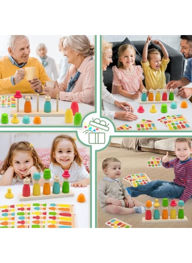 Montessori Wooden Stacking Toys for 3 4 5 6 Year Old Boys Girls, Colorful Puppet Hat Face Matching Game Preschool Educational Toys Gift for Toddler - Image 5