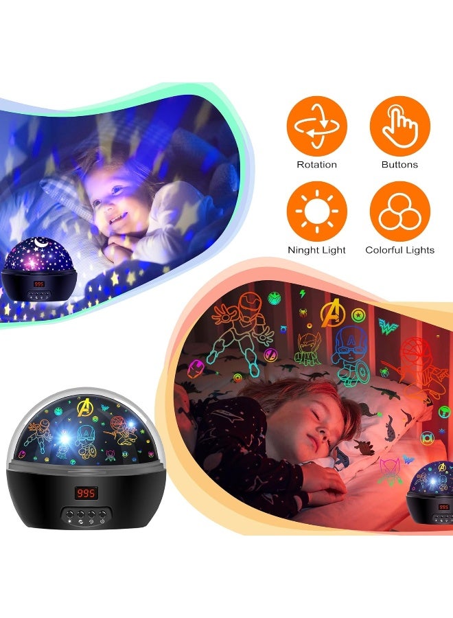 MOKOQI MOKOQI Kid Light Projector Superhero Toys for Boys 5-7 Avengers Night Light Projector with Timer for Kids Room, 360 Degree Rotation Toddler Nightlights with Spiderman Figurine Lamps and Star Projector  - Image 3