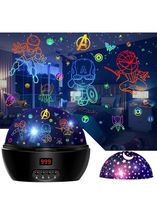 MOKOQI MOKOQI Kid Light Projector Superhero Toys for Boys 5-7 Avengers Night Light Projector with Timer for Kids Room, 360 Degree Rotation Toddler Nightlights with Spiderman Figurine Lamps and Star Projector  - Image 1