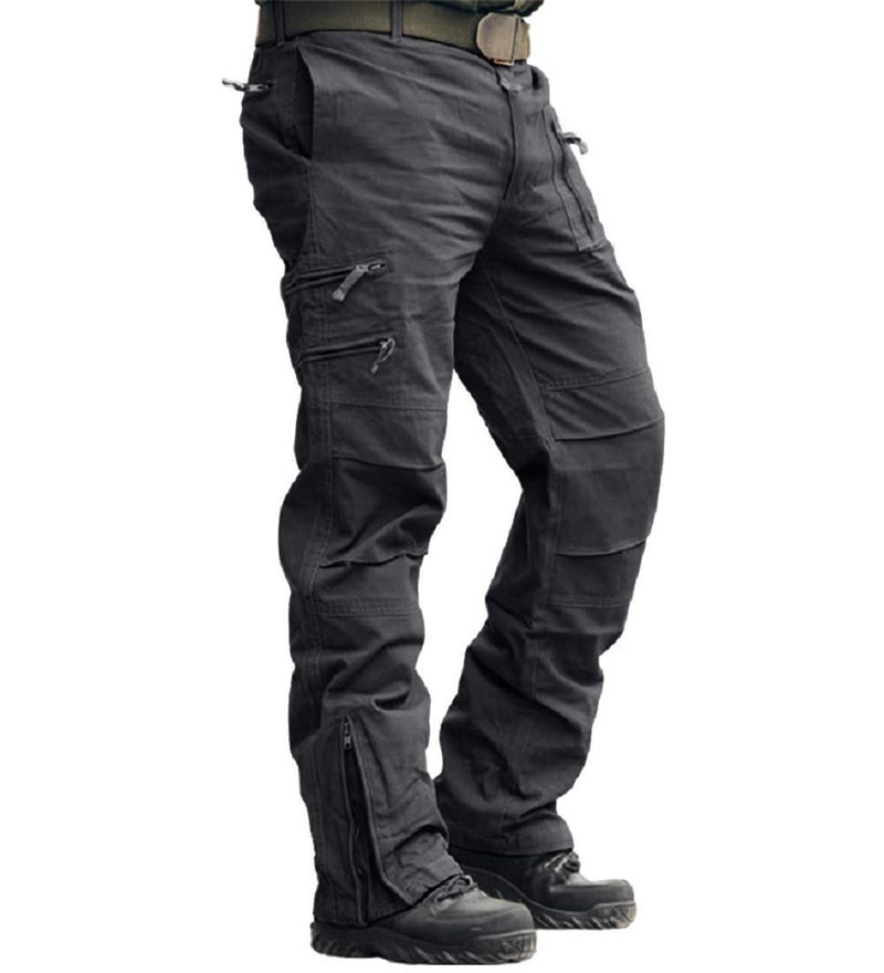 CRYSULLY Men's Military Casual Trousers Wild Cargo Pant Construction Combat Wear Hiking Work Utility Pants Grey 38