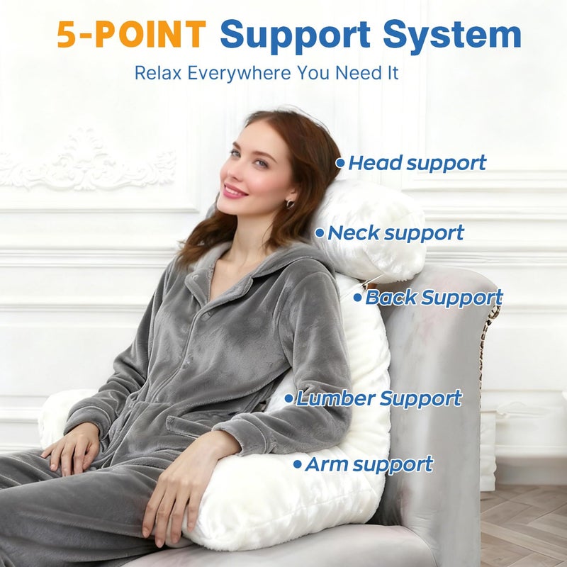 PZT Reading Pillow Plus, Crystal Velvet Back Pillow Bed Sitting Up for Adult & Children, Back Rest Pillow Support for Reading & Rest Bed, Add Height and Removable Pillows, Perfect Valentine's gift, Lvory - Image 3