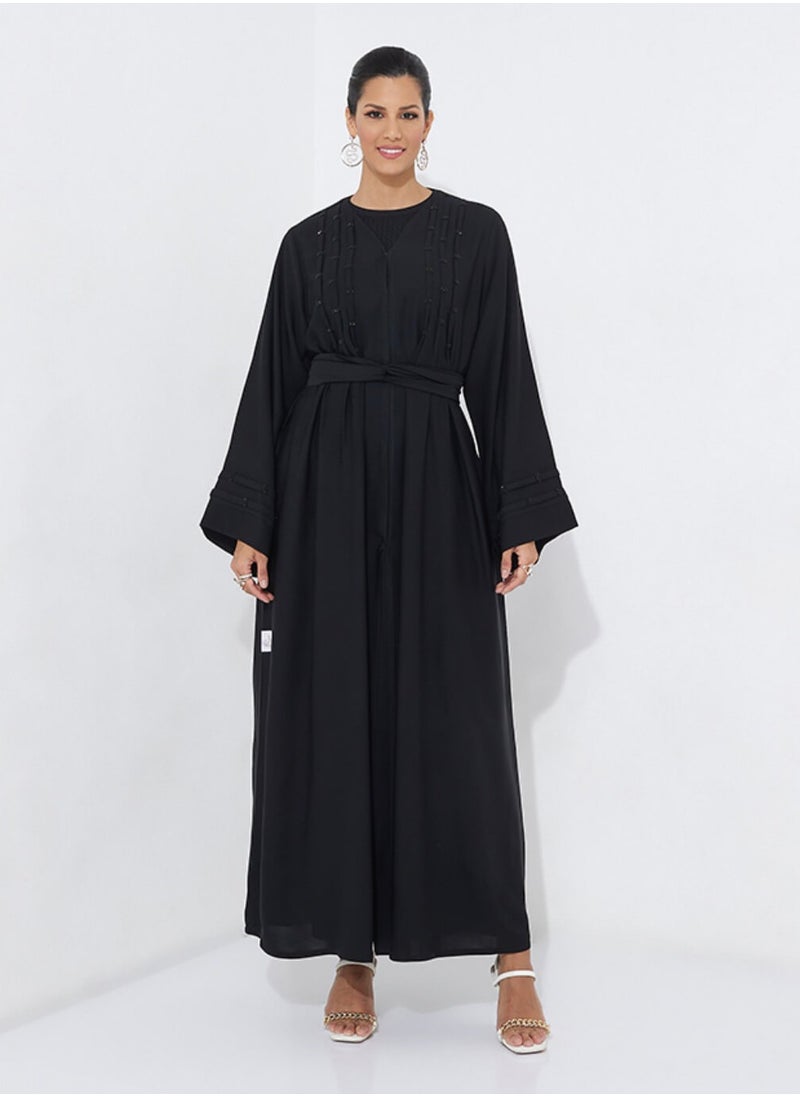 Rosette Abaya - Pleated Stoned Black Abaya - Image 1