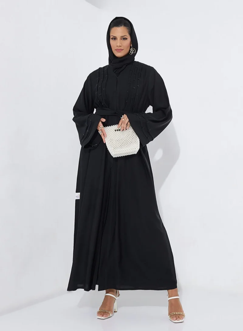 روزيت عباية عباية سوداء مرصعة بطيات