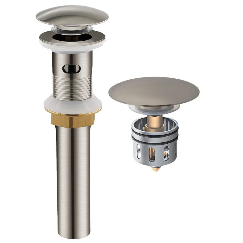 Yodel Faucet Bathroom Sink Drain with Overflow  1 12 Drain Opening  Pop Up Vessel Vanity Drain with AntiClogging Hair Catcher BasketBrushed NickelY1383YBN