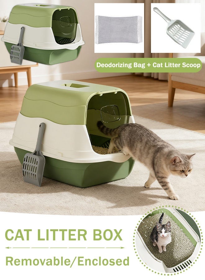 Cat Litter Tray Box with Lid Enclosed, Removable Enclosed Cat Toilet Anti-Splashing Cats Litters Pan with Litter Sifting Scoop  Kitty Litter Tray with Front Door Flap Easy Cleaning Pet Supplies - Image 1