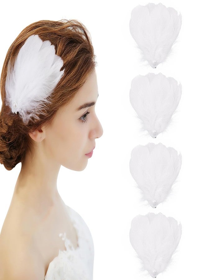 MWOOT 4 Pcs White Feather Hair Clips, White Swan Feather Headpiece Ballet Hair Accessories for Women, Pearl Hair Piece for Carnival Costume,Bride Wedding Cosplay Party - Image 1