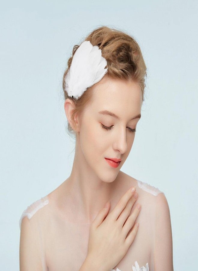 MWOOT 4 Pcs White Feather Hair Clips, White Swan Feather Headpiece Ballet Hair Accessories for Women, Pearl Hair Piece for Carnival Costume,Bride Wedding Cosplay Party - Image 4