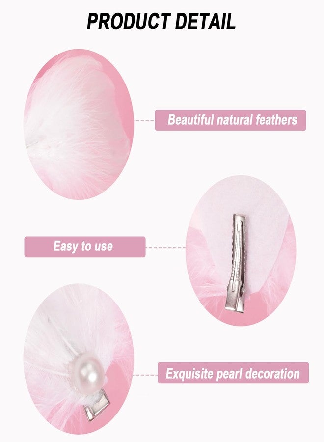 MWOOT 4 Pcs White Feather Hair Clips, White Swan Feather Headpiece Ballet Hair Accessories for Women, Pearl Hair Piece for Carnival Costume,Bride Wedding Cosplay Party - Image 2