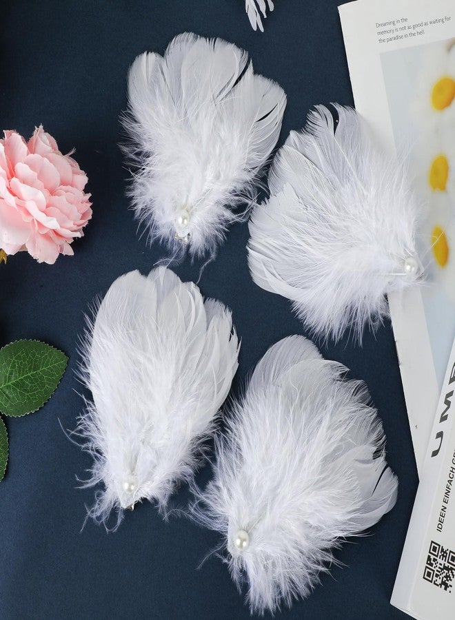 MWOOT 4 Pcs White Feather Hair Clips, White Swan Feather Headpiece Ballet Hair Accessories for Women, Pearl Hair Piece for Carnival Costume,Bride Wedding Cosplay Party - Image 3