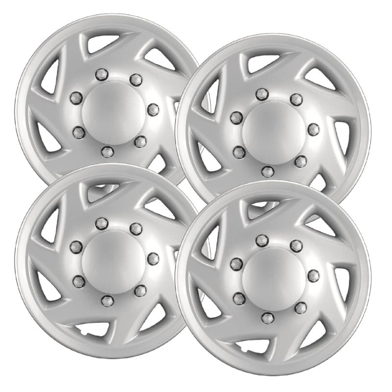 Hubcapscom Premium Quality 16 Silver HubcapsWheel Covers fits Ford Van OnePiece Heavy Duty Construction Set of 4