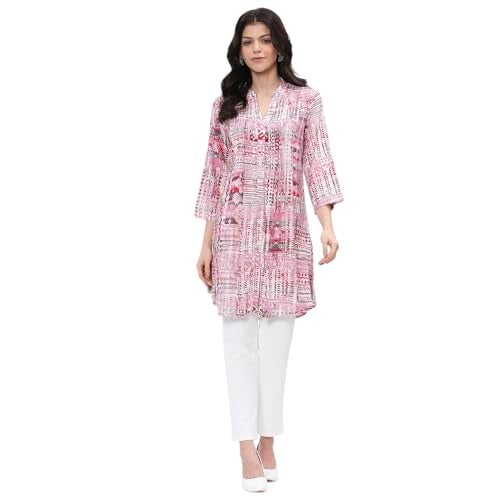Biba Women Pink Viscose Rayon Printed Short Kurta_36 - Image 5
