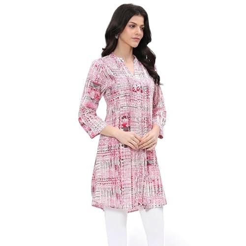 Biba Women Pink Viscose Rayon Printed Short Kurta_36 - Image 3