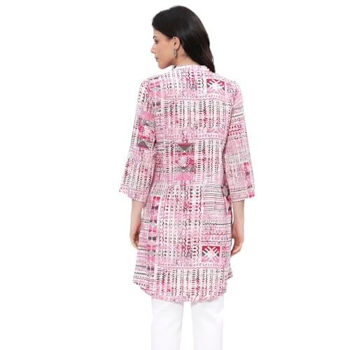 Biba Women Pink Viscose Rayon Printed Short Kurta_36 - Image 4