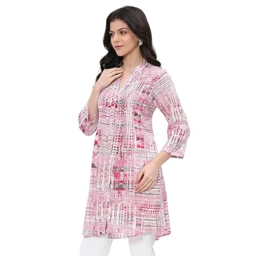 Biba Women Pink Viscose Rayon Printed Short Kurta_36 - Image 2