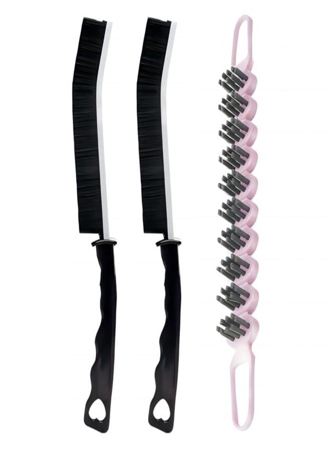 POPGIO Crevice Cleaning Brush Hard Bristle Grout Brush Scrub Brush Toilet Brush Cleaning Tools Cleaning Supplies for Household Use Bathroom Kitchen 3 Pcs (Black&Pink) - Image 1