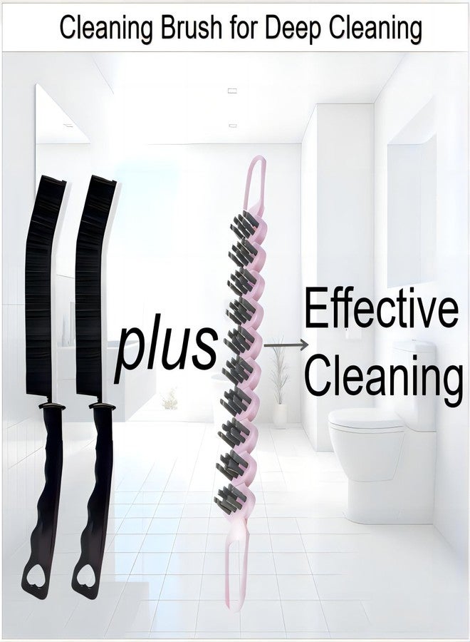POPGIO Crevice Cleaning Brush Hard Bristle Grout Brush Scrub Brush Toilet Brush Cleaning Tools Cleaning Supplies for Household Use Bathroom Kitchen 3 Pcs (Black&Pink) - Image 2