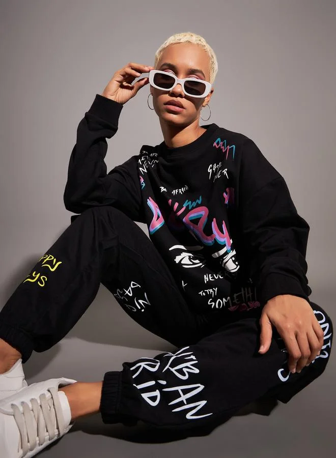 SASSAFRAS Oversized Graphic Print Dropped Shoulder Sweatshirt by Styli