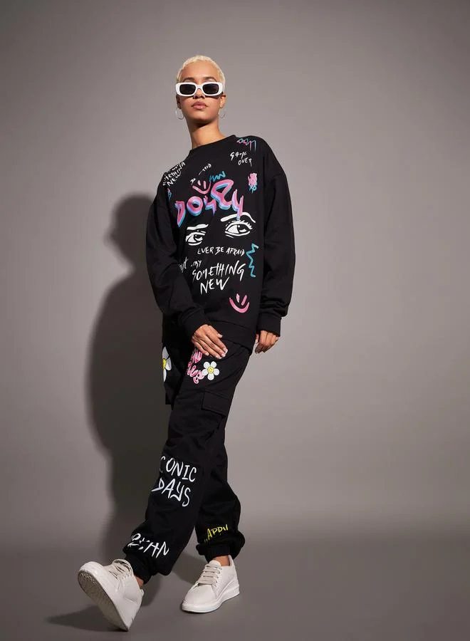 SASSAFRAS Oversized Graphic Print Dropped Shoulder Sweatshirt by Styli