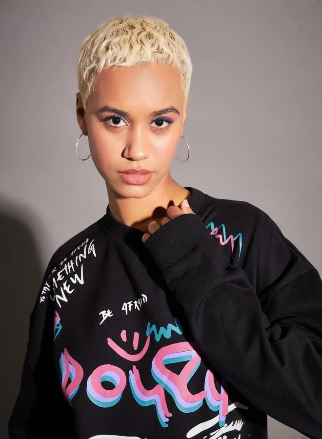 SASSAFRAS Oversized Graphic Print Dropped Shoulder Sweatshirt by Styli