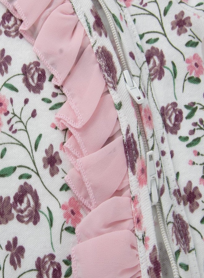 Baby Essentials Baby Girl Sleepers,Footie Romper Pajama Set, 4 Piece – Long Sleeve Zip Front Sleep & Play with Matching Headbands (Newborn) - Image 4