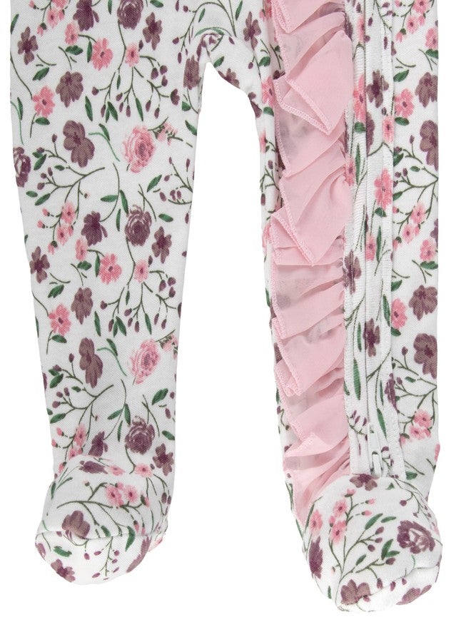 Baby Essentials Baby Girl Sleepers,Footie Romper Pajama Set, 4 Piece – Long Sleeve Zip Front Sleep & Play with Matching Headbands (Newborn) - Image 5