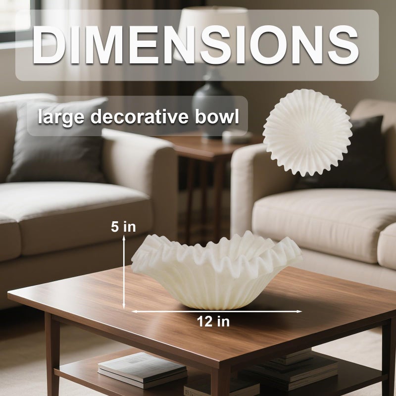 Braxio White Decorative Bowl â€“ Resin Ruffle Bowl for Entryway, Dining Table Centerpiece, Fruit or Key Holder for Modern Home Decor, 12 Inch Art Deco Style - Image 5