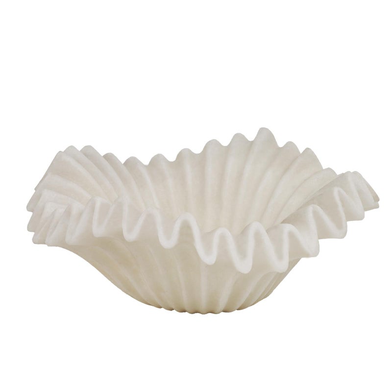 Braxio White Decorative Bowl â€“ Resin Ruffle Bowl for Entryway, Dining Table Centerpiece, Fruit or Key Holder for Modern Home Decor, 12 Inch Art Deco Style - Image 1