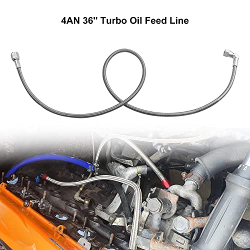 AUGREX 4AN Turbo Oil Feed Line 36" Turbo Feed Line Length Stainless Steel Braided 4AN Pressure Stainless Remote Turbocharger Oil Drain Return Line AN4 90 Degree End Straight Hose End - Image 2