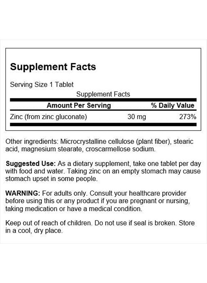 SWANSON Zinc Gluconate - Mineral Supplement Promoting Prostate Health, Vision Health, & Immune Support -Gluconate Form for Optimal Absorption - (250 Tablets, 30mg Each) - Image 2