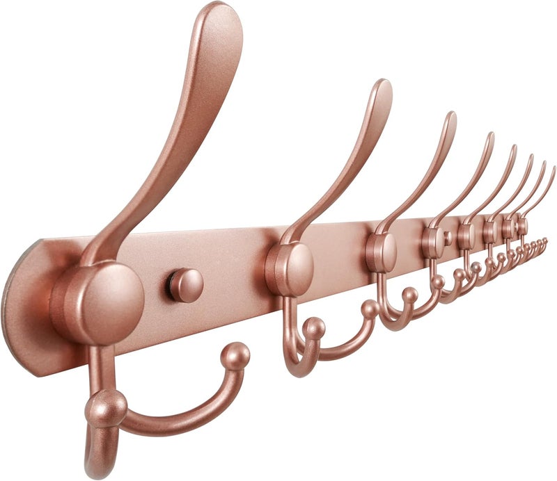 Dseap Coat Rack Wall Mount - 29.5” Long 8-Tri-Hooks Heavy Duty Coat Hanger Rail Wall Hooks for Hanging Coats Hats Clothing Clothes Purse Mudroom Entryway, Rose Gold - Image 1