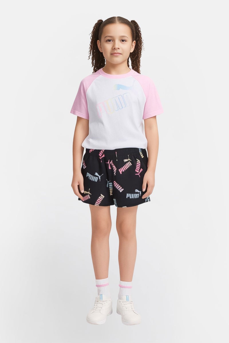 PUMA طقم قميص وشورت بناتي للأطفال مكون من قطعتين بشعار العلامة التجارية، متعدد الألوان - Image 1